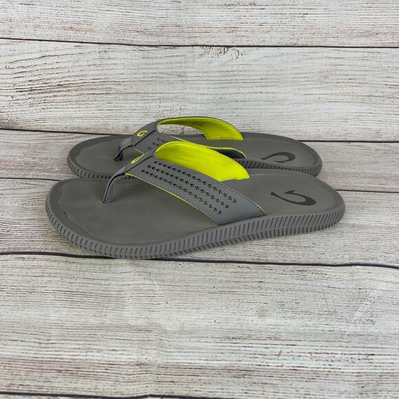 OluKai Ulele Men's 11 Flip-Flop Sandals Gray Yellow - Picture 6 of 9
